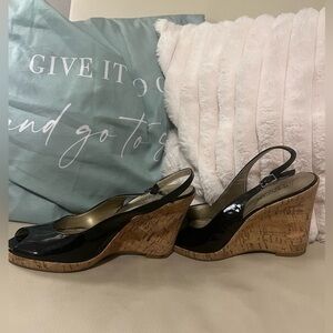 Franco Sarto Peep Toe Patent Leather Wedges - Sz 8